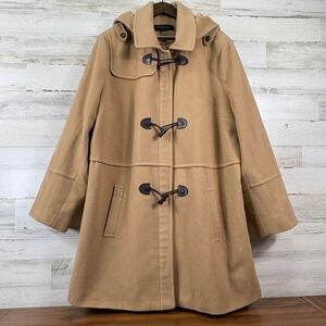Braetan Duffle Coat Wool Blend Women Tan Toggle Hooded Winter Outerwear Preppy
